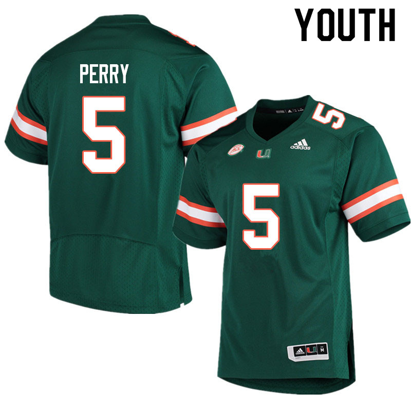 Adidas Miami Hurricanes Youth #5 N'Kosi Perry College Football Jerseys Sale-Green